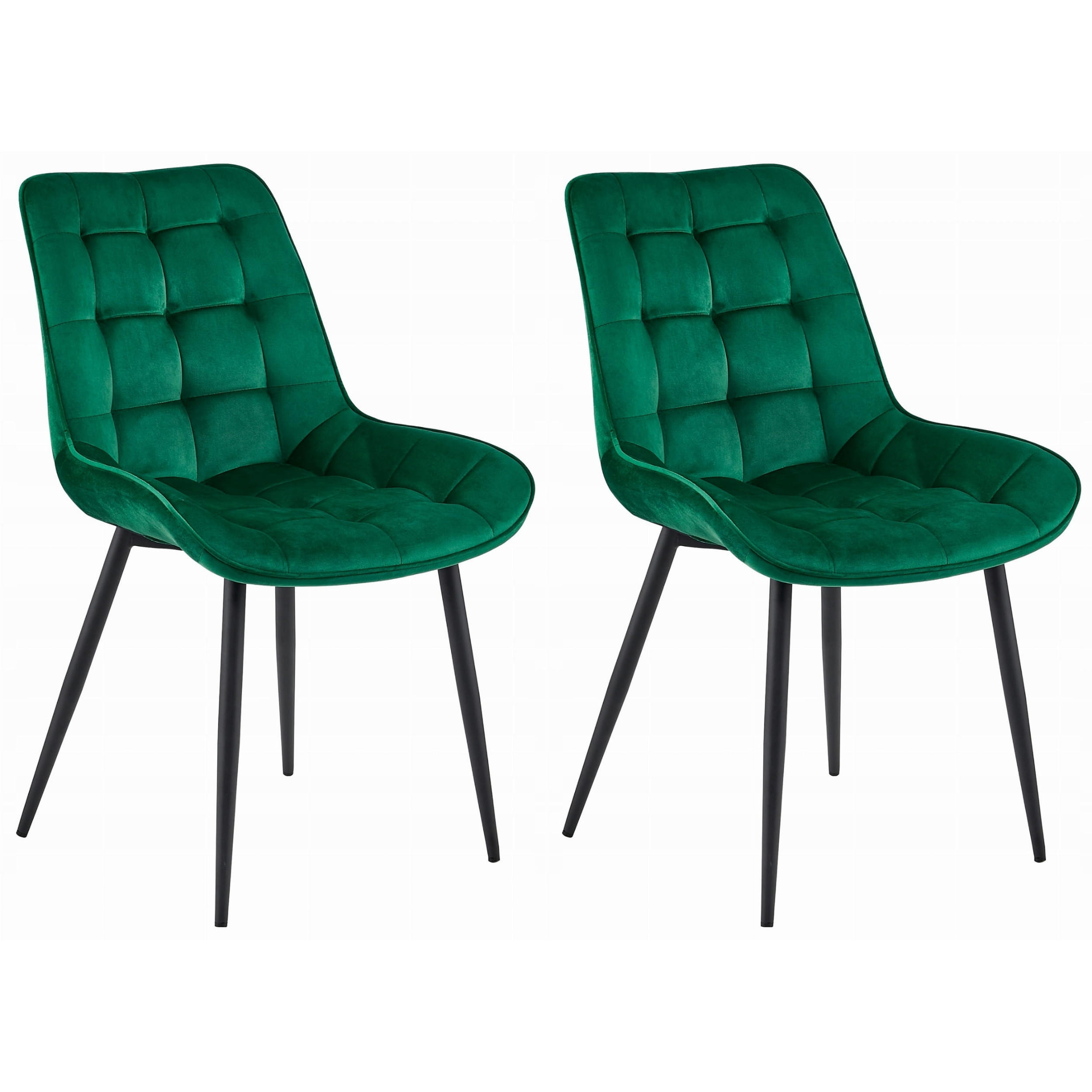 STUHL BARDI 2-er Set, Grün, Schwarz, mit Samtstoff gepolstert - Anthrazit, Textil/Metall (45/88/51cm) - Komodee