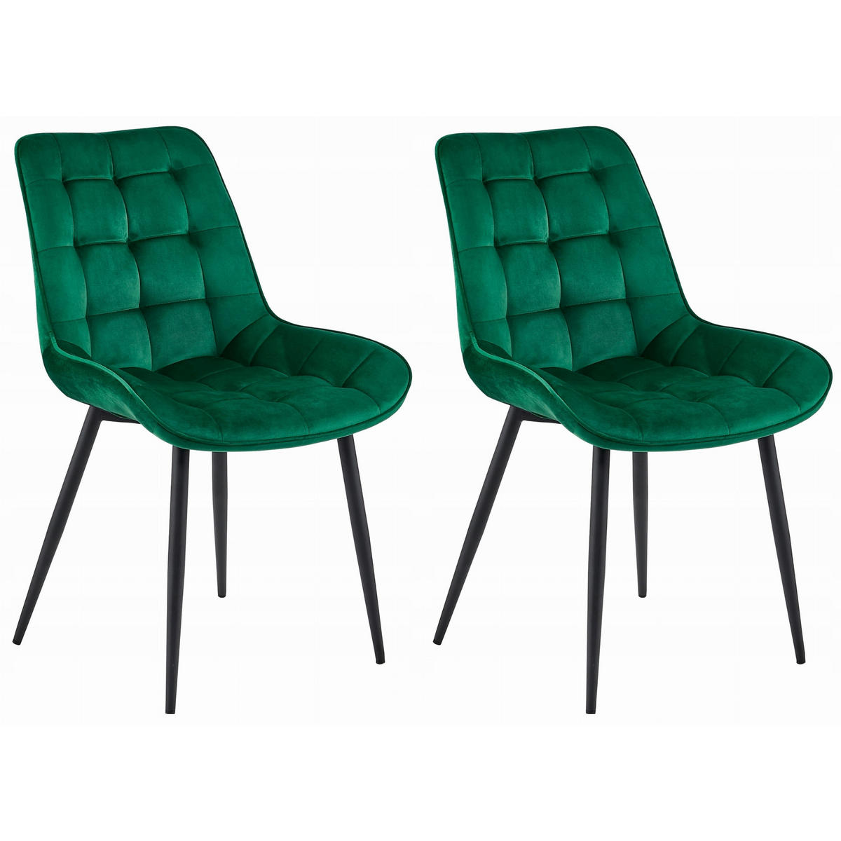 STUHL BARDI 2-er Set, Grün, Schwarz, mit Samtstoff gepolstert - Anthrazit, Textil/Metall (45/88/51cm) - Komodee