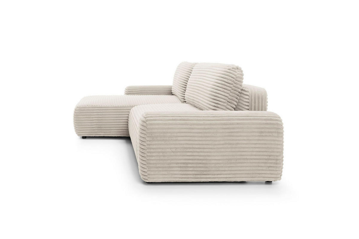 ECKSOFA OSSO Creme Velours-Stoff mit Schlaffunktion - Creme, Holz (264/162cm) - MASSENO
