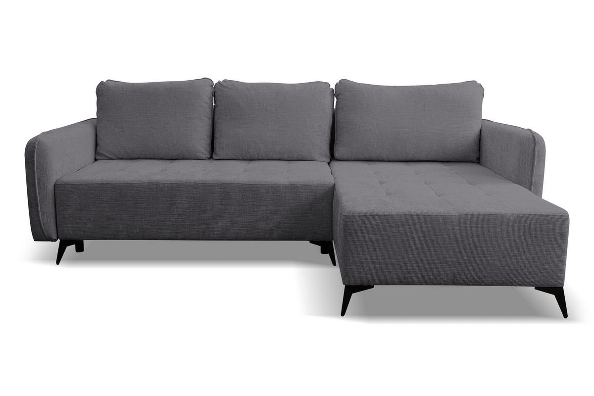 ECKSOFA Lucky in L-Form mit Schlaffunktion und Bettkasten, Farbe: Dunkelgrau, Strukturstoff, Ottomane Links oder Rechts - Dunkelgrau, Textil (275/160cm) - VENASI MÖBEL