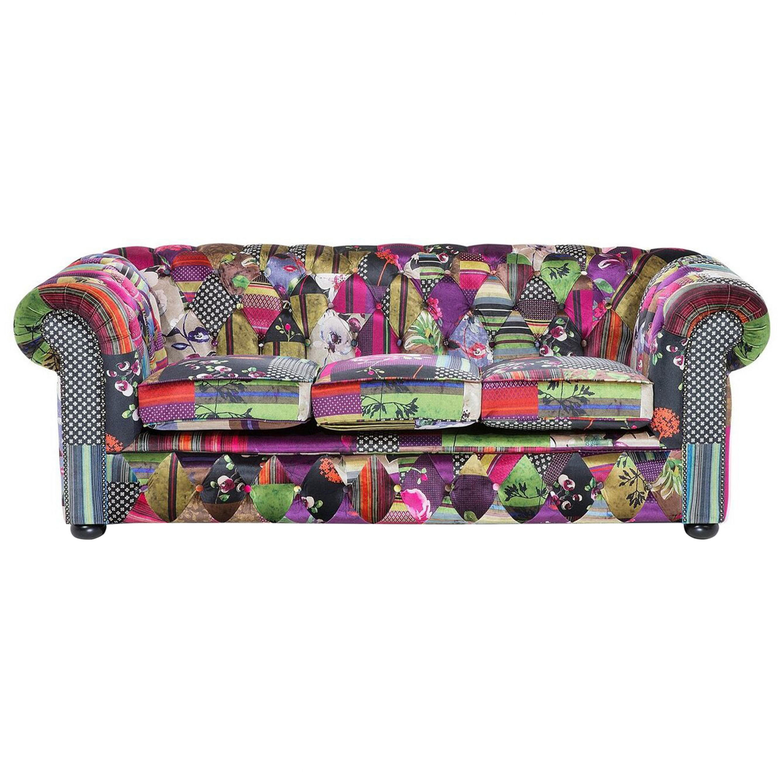 3-SITZER-SOFA Polyester Bunt Chesterfield - Hellgrün, Textil (200/71/96cm) - Beliani