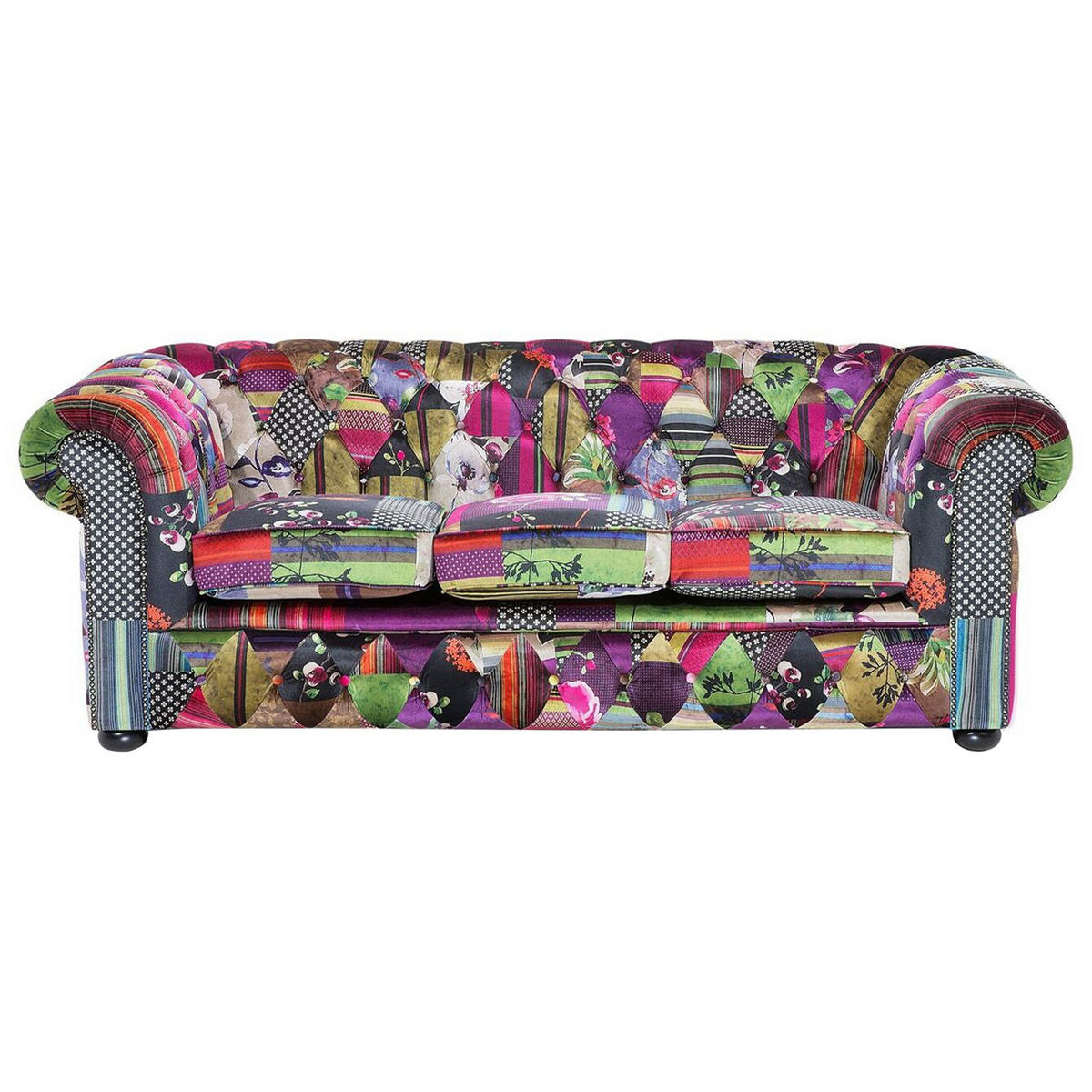 3-SITZER-SOFA Polyester Bunt Chesterfield - Hellgrün, Textil (200/71/96cm) - Beliani