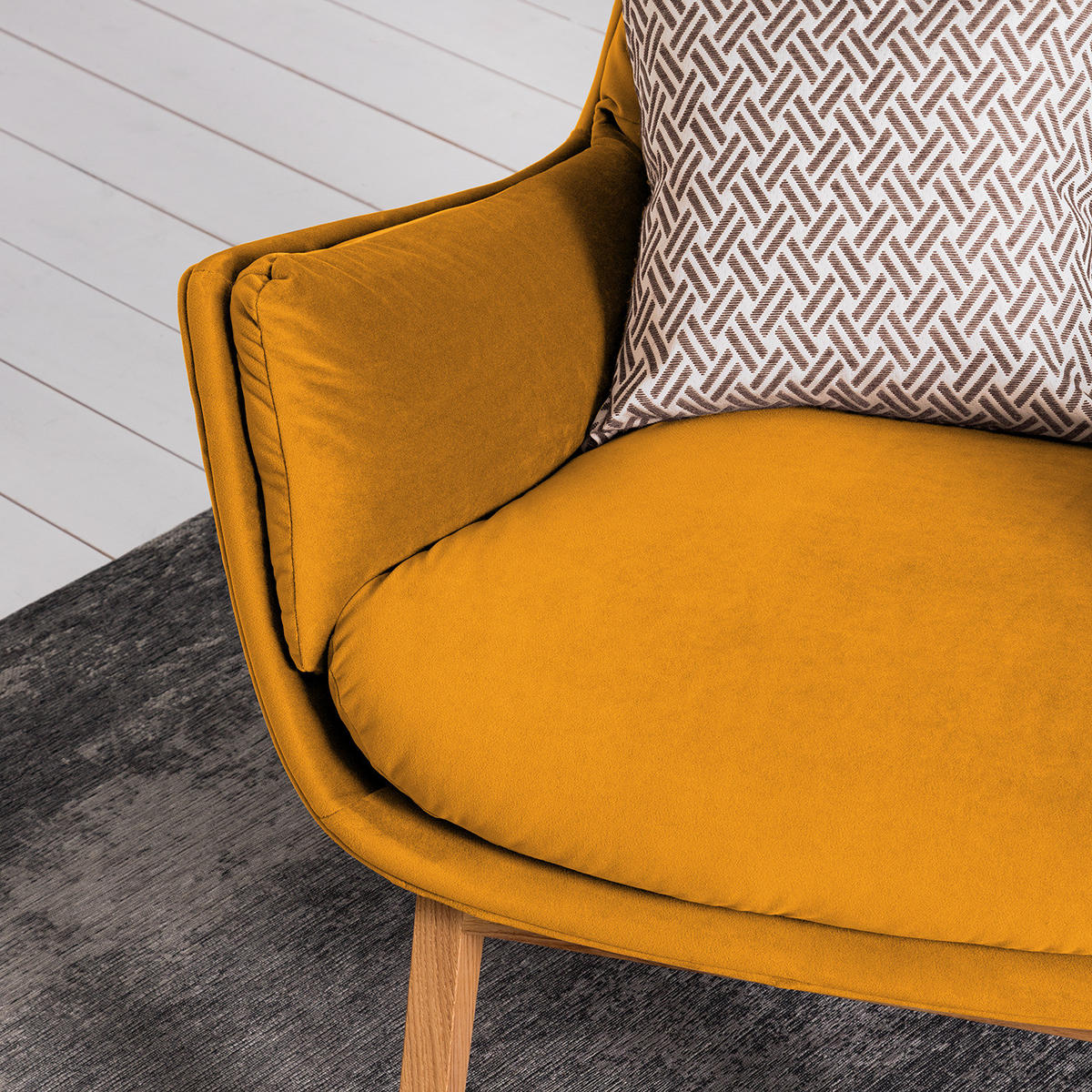 SESSEL mit Holzfüßen - Eichefarben/Gelb, Eichenholz/Textil (83/95/97cm) - home24