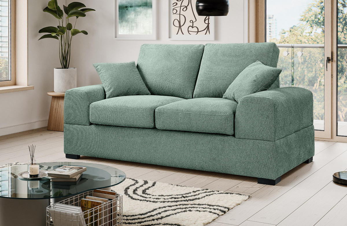 SOFA petrol Strukturstoff, Couch 2-Sitzer 182 cm mit Premium Kaltschaum - Petrol/Schwarz, Holz/Textil (182/90/93cm) - Inn.Furn