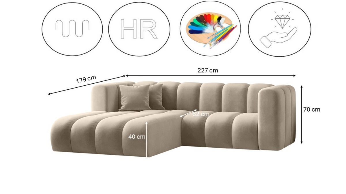 ECKSOFA L-from, Sofa Grand modular stoff Salvador Beige Links - Beige, Holz (179/227cm) - Kaiser Möbel