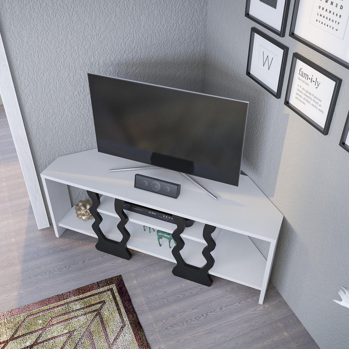 TV-ELEMENT Firal Weiß Schwarz - Schwarz/Weiß, Holzwerkstoff (35/41.8/110cm) - Decorotika