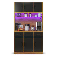 KÜCHENBUFFET in Schwarz und Naturfarbe Küchenschrank mit LED und Schubladen für Küchen und Esszimmer, B100/T40/H180 cm - Schwarz, Holzwerkstoff (100/180/40cm) - STILVORA