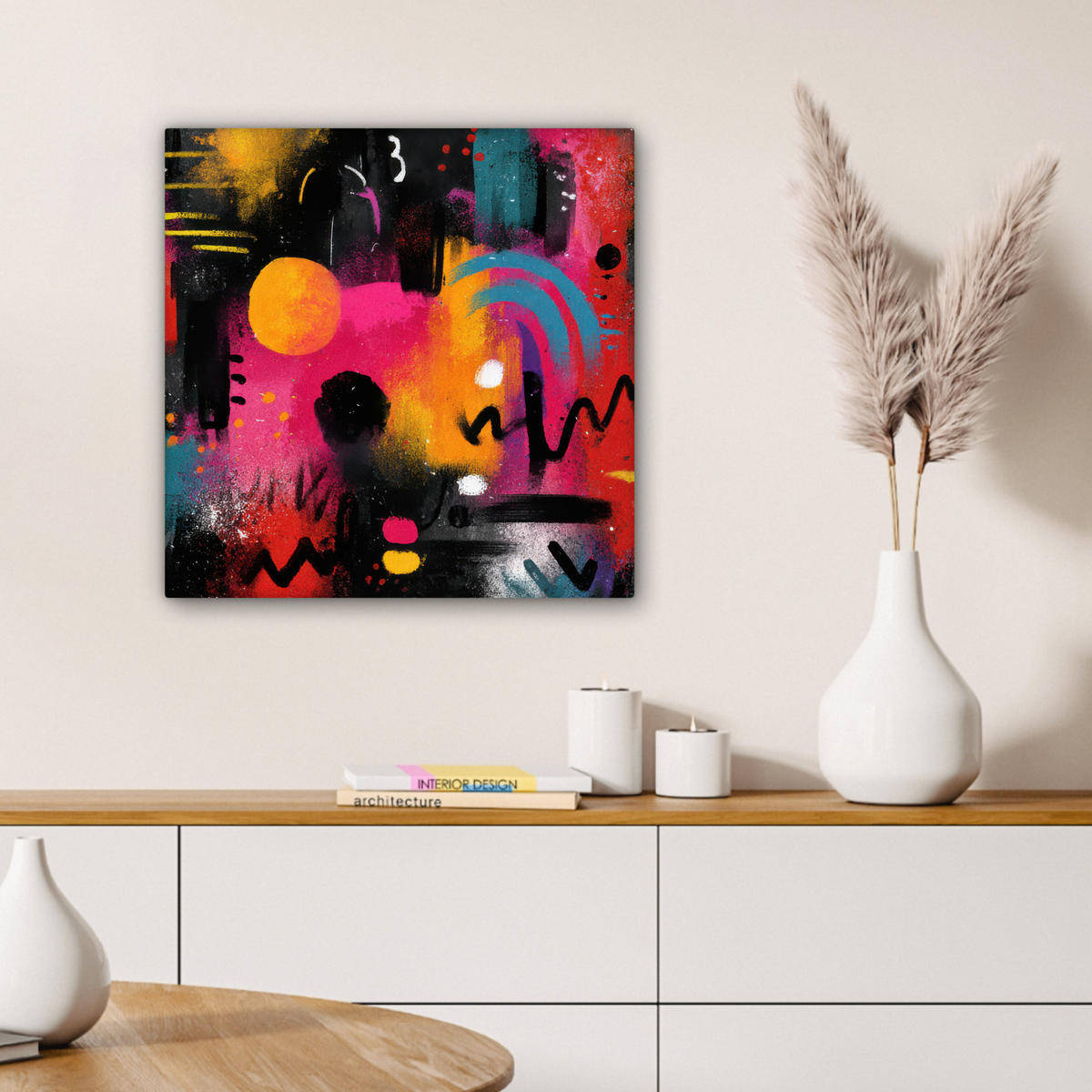 LEINWANDBILD Farbflächen - Formen - Bunt - Abstrakt Wandbild Wohnzimmer 50x50 cm - Pink, Textil (50/50cm) - MuchoWow