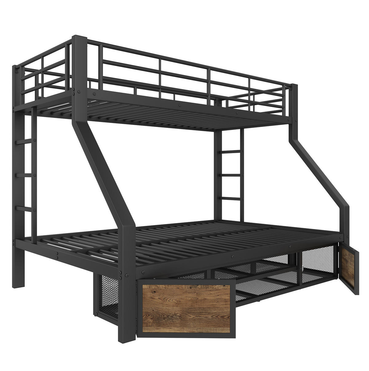 ETAGENBETT 90/200 & 140/200 cm aus Metall mit Schuhschrank und Staufächern Schwarz - Schwarz, Metall (90/200cm) - Modenvie