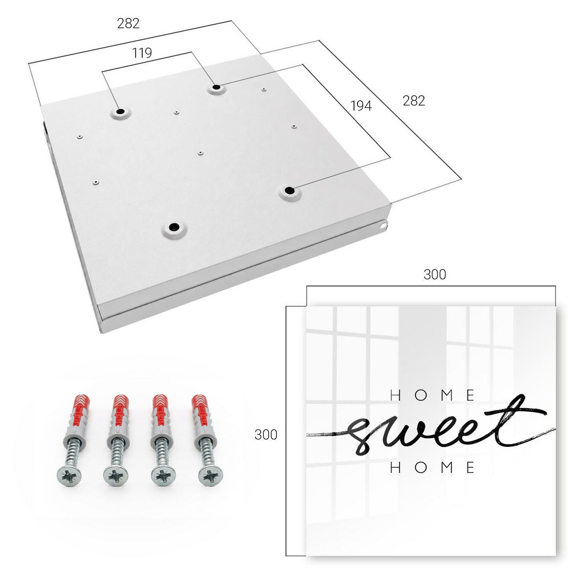 SCHLÜSSELBOX Weiß 30x30 cm – Türöffnung nach rechts - Gemütliches Zuhause - Multicolor, Metall (30/30/5cm) - TULUP