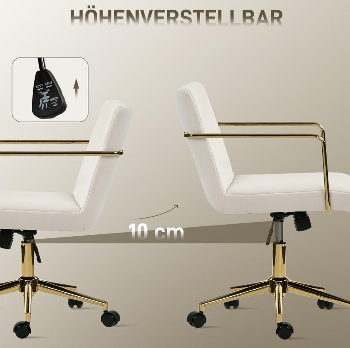 BÜROSTUHL höhenverstellbar 57 x 64 x 80-90 cm Polyester Cream White - Weiß, Kunststoff (57/90/64cm) - Meubliv