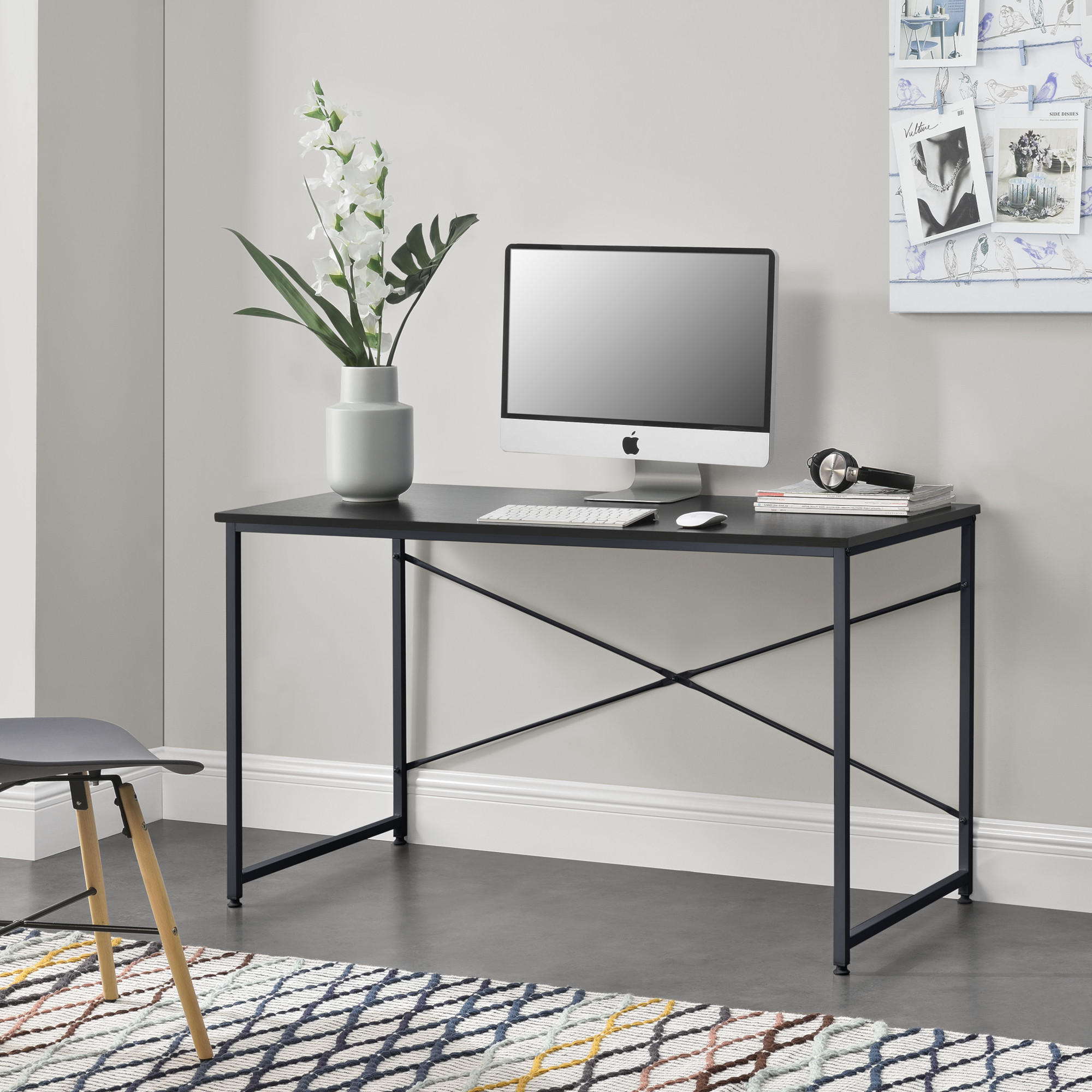 SCHREIBTISCH Røros - Schwarz, Holzwerkstoff/Metall (60/120/72cm) - [en.casa]