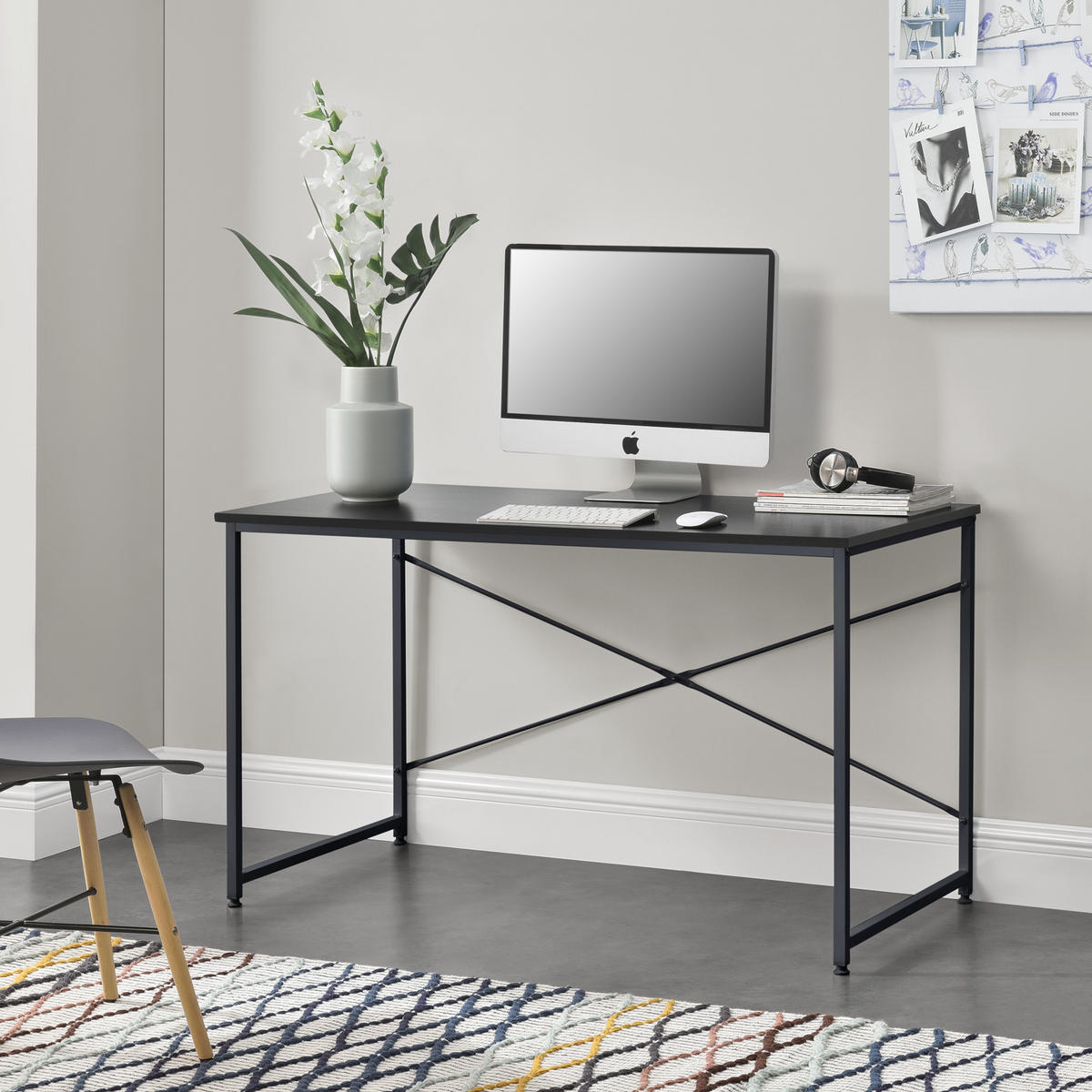 SCHREIBTISCH Røros - Schwarz, Holzwerkstoff/Metall (60/120/72cm) - [en.casa]