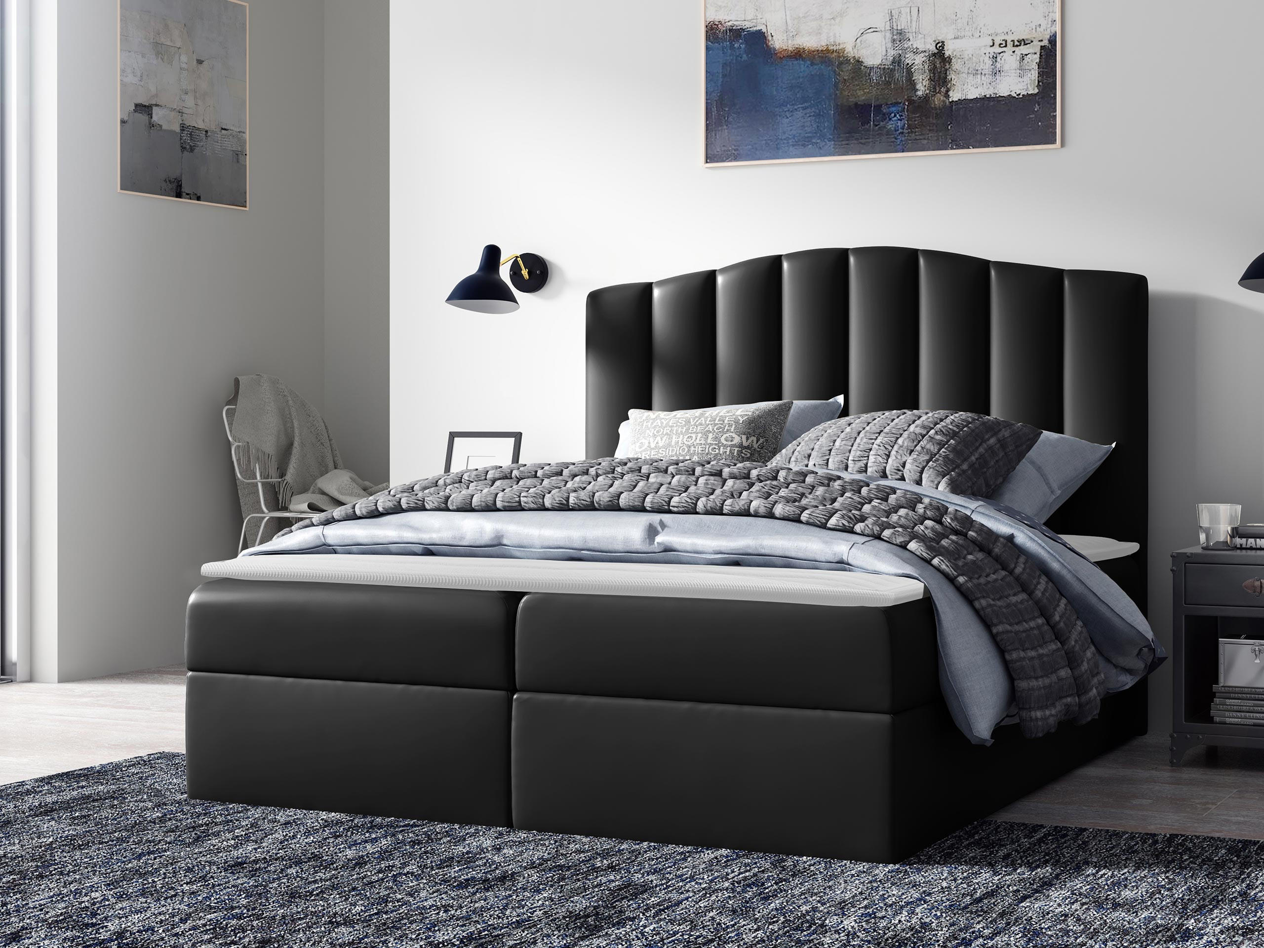 BOXBETT Lindos - Schwarz Hochglanz, Holz (140/200cm) - MIRJAN24