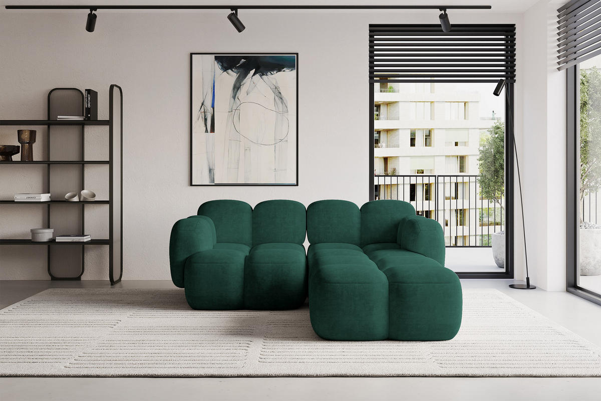 ECKSOFA modulares Sofa Rechts Miko-L1 214x205x75 Grün Velours - Schwarz/Grün, Holzwerkstoff/Kunststoff (214/205cm) - ALTDECOR