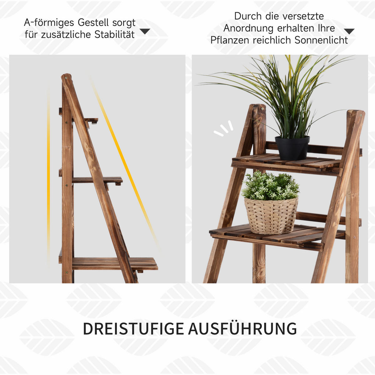 PFLANZENTREPPE Blumentreppe Blumenregal Pflanzregal, 5 Stufen, Tannenholz, Verkohlt - Dunkelbraun, Holz (37/93/80cm) - Outsunny