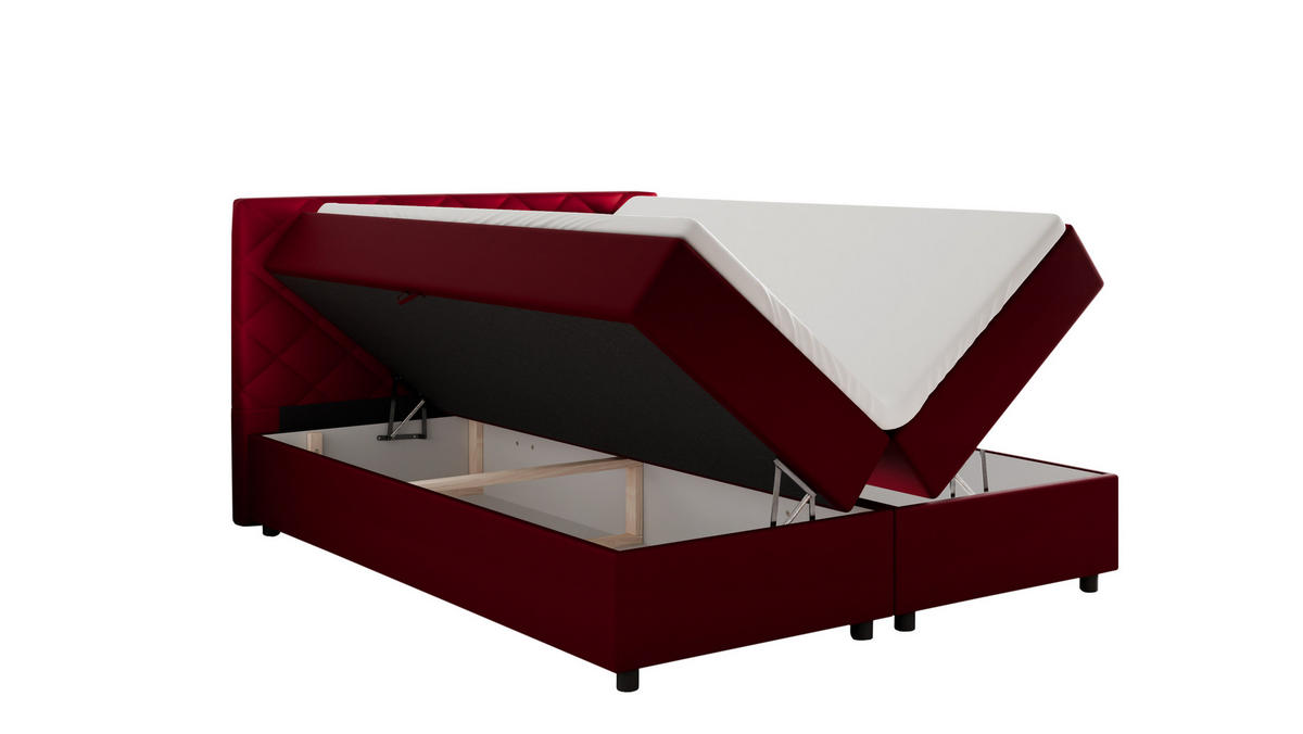 BOXBETT Diamaro 160x200 cm mit Bettkasten und Topper - Rot - Rot, Holz (160/200cm) - Panda Möbel