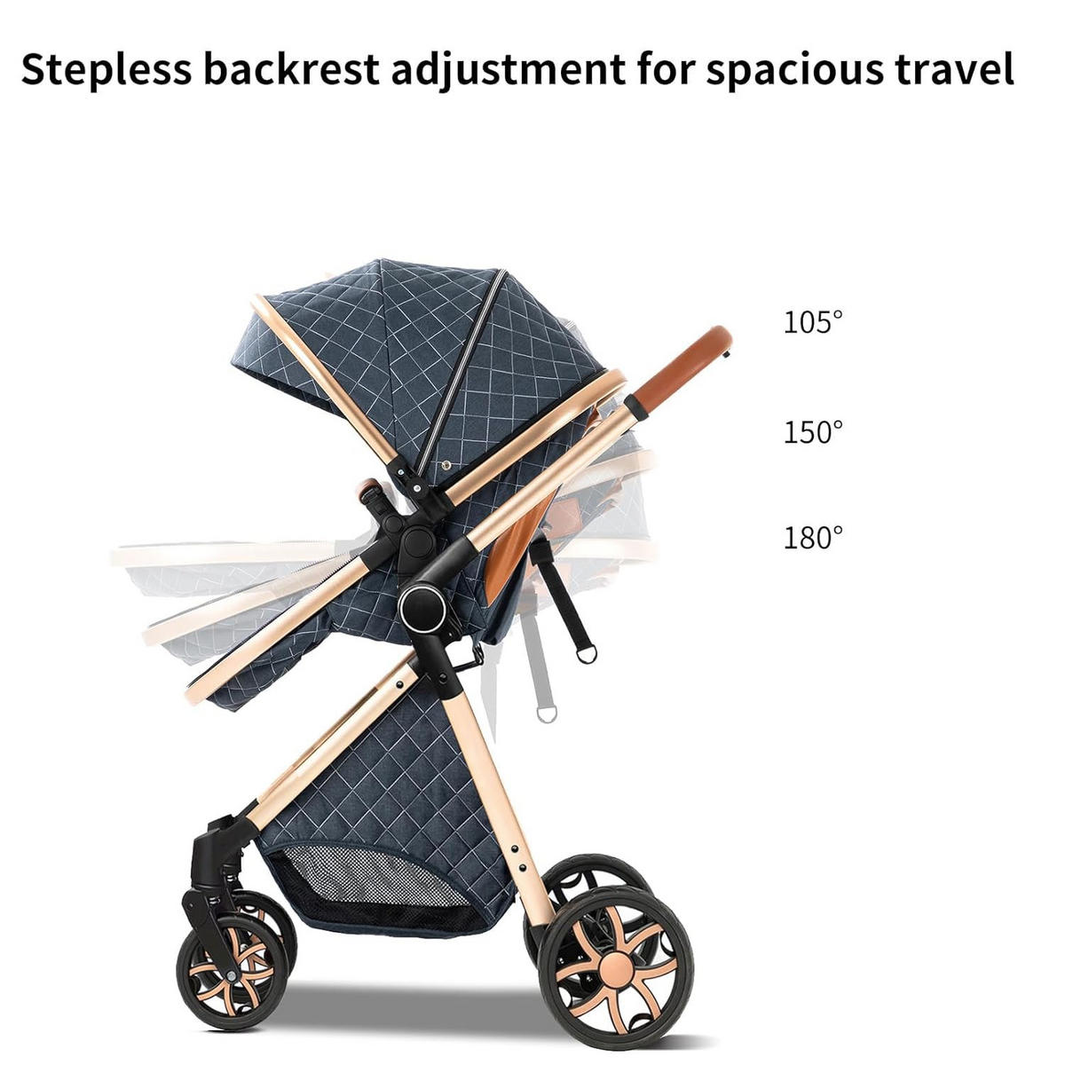 KINDERWAGENSET 3-in-1 mit Autositz, Neugeborenen-Sicherheitsgurt mit fünf Punkten, stoßdämpfend, faltbar, YV9-Blau - Blau, Metall (80/60cm) - Kaket