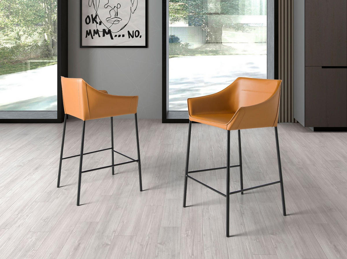 BARHOCKER Hocker aus braunem Kunstleder 59/55/92 cm - Schwarz/Braun, Leder (59/92/55cm) - ANGEL CERDA