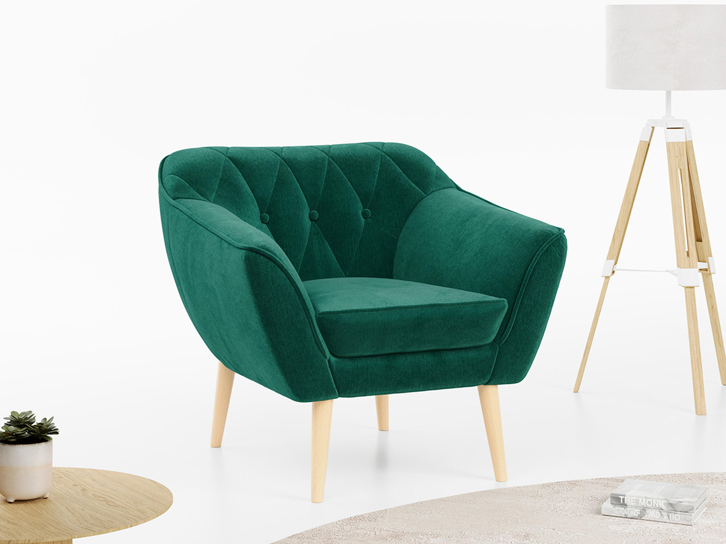 SESSEL Pirs 1 Sitzer Velvet Dunkelgrün - Dunkelgrün/Braun, Holz/Textil (80/75/74cm) - MKS