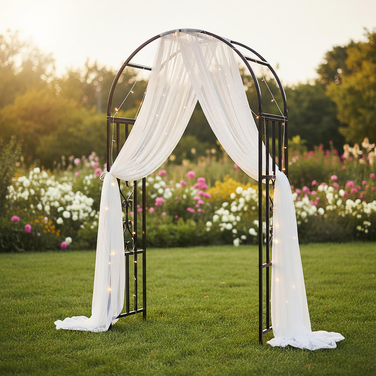 ROSENBOGEN Schwarz Metall pulverbeschichtet Herzdekor 206 cm - Schwarz, Metall (50/206/114cm) - Relaxdays