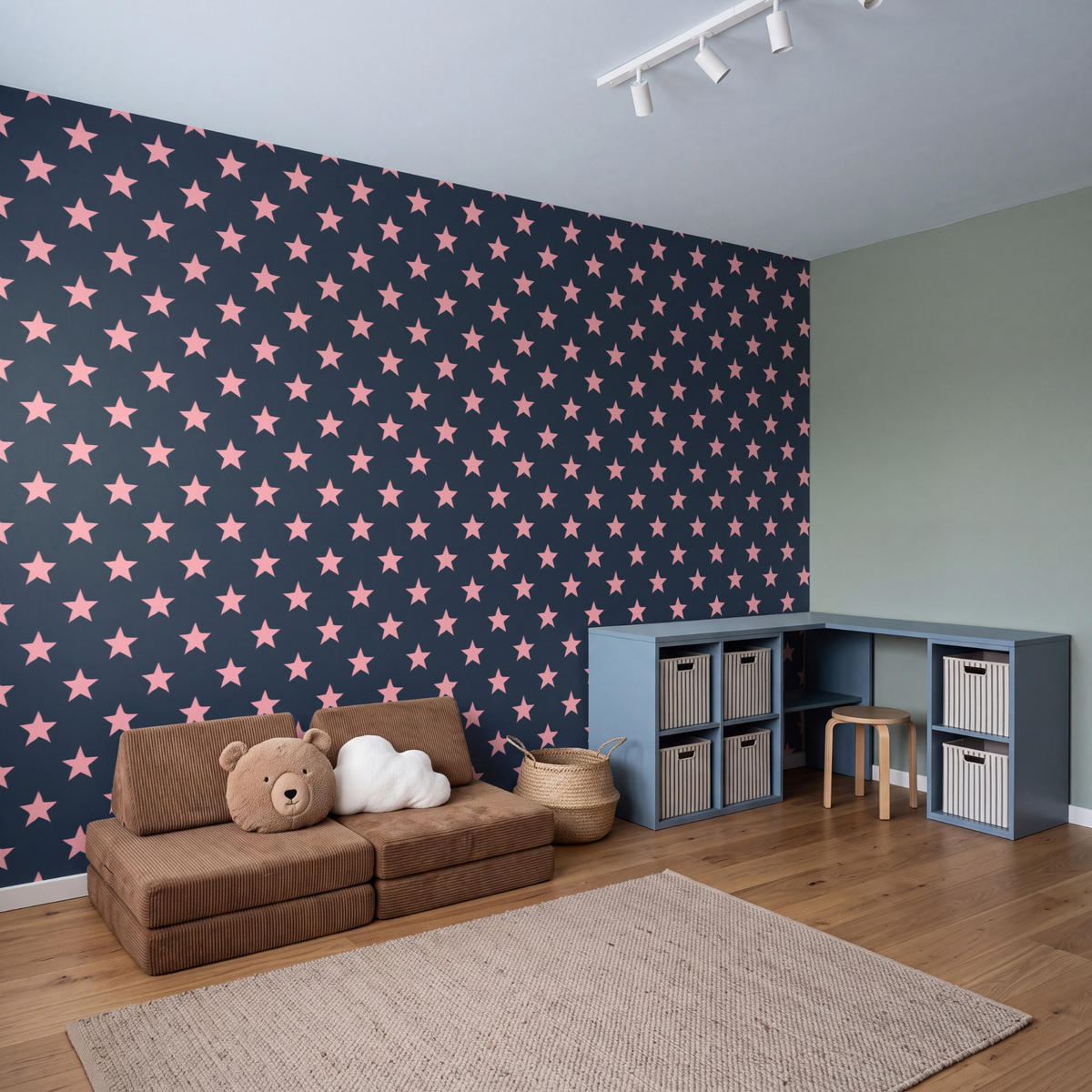 KINDERTAPETE - Muster - Sterne - Rosa - 400x240 cm - Anthrazit, Papier (400/240cm) - OnlyWow