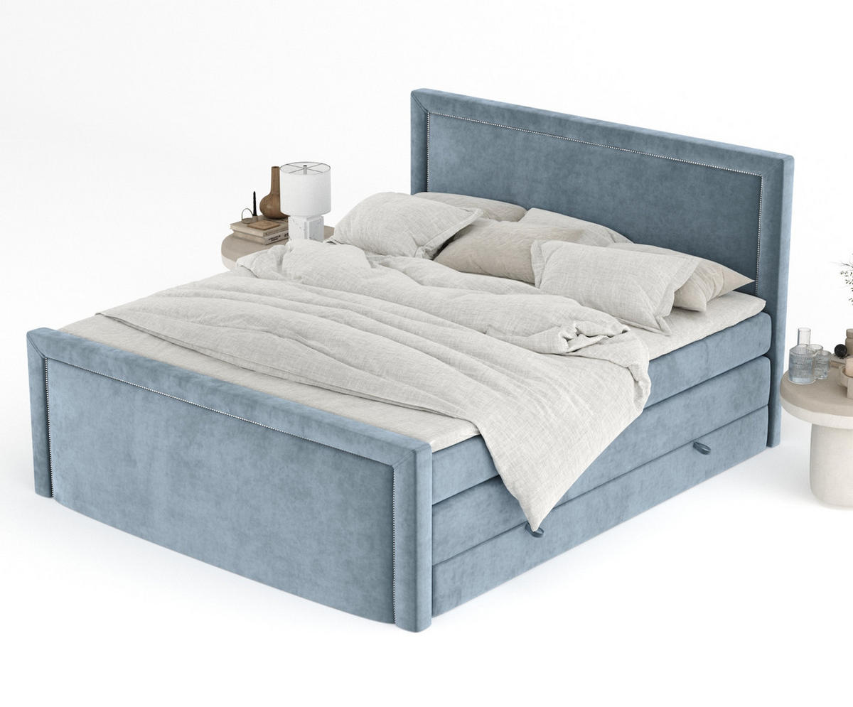 BOXSPRINGBETT Lavenda Blau Grau 160/200 cm - Blaugrau/Schwarz, Holz/Holzwerkstoff (160/200cm) - Maison de Reve