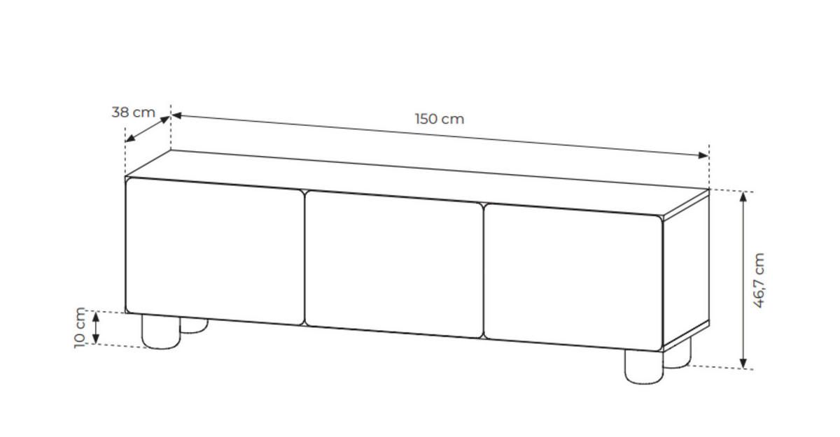 RTV-SCHRANK Olmo Vicenza Eiche, dreitürig TV-Tisch - Alteiche, Holzwerkstoff (150/47/38cm) - Bettso
