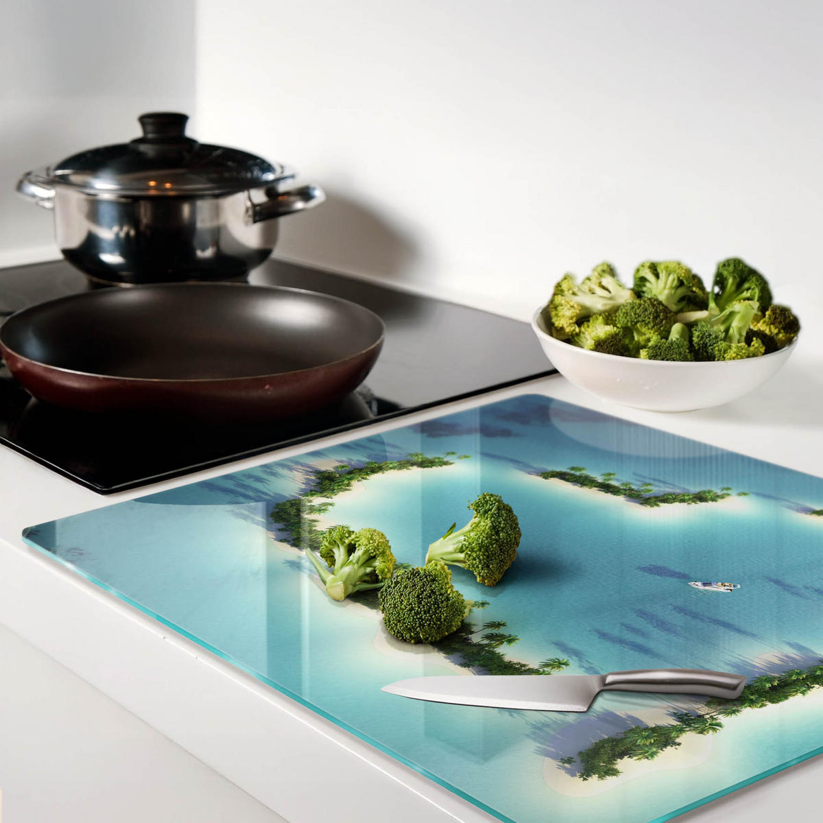 GLASPLATTE 60x52 cm Herzförmige Insel - Blau, Glas (60/0.4/52cm) - TULUP