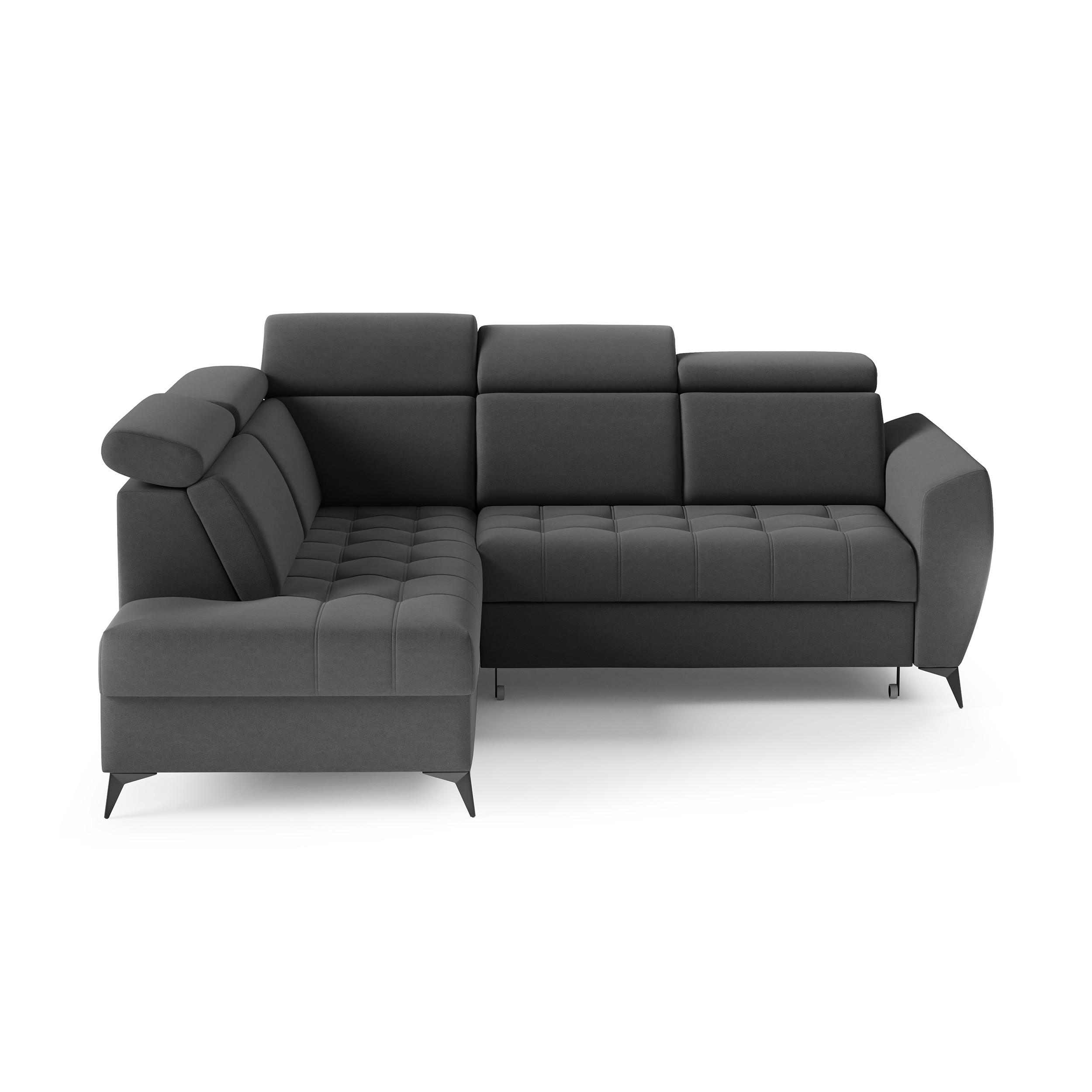 ECKSCHLAFSOFA Aurora II mit verstellbare Kopfstützen, Anthrazit, links - Anthrazit/Schwarz, Textil (266/204cm) - Beautysofa