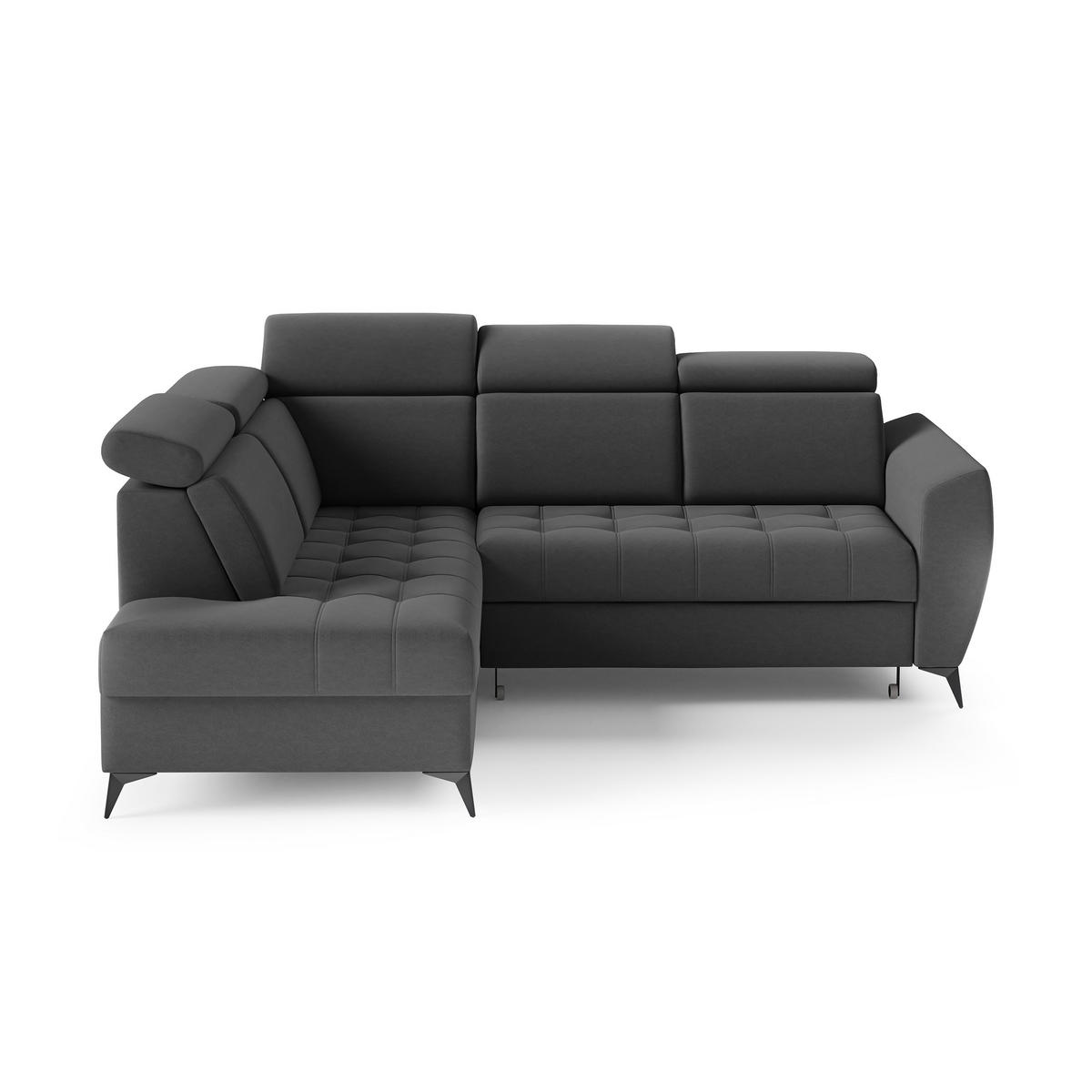 ECKSCHLAFSOFA Aurora II mit verstellbare Kopfstützen, Anthrazit, links - Anthrazit/Schwarz, Textil (266/204cm) - Beautysofa
