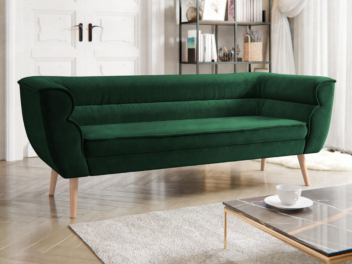 SOFA Bal 3 - Smaragdgrün/Naturfarben, Holz/Textil (182/75/74cm) - MIRJAN24