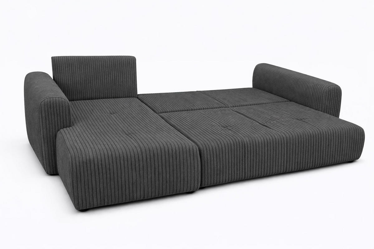 ECKSOFA Mit Schlaffunktion Und Bettkasten, Sofa L-Form Bingo L, Cordstoff Poso, Grau, Links - Grau, Holz (250/142cm) - Kaiser Möbel
