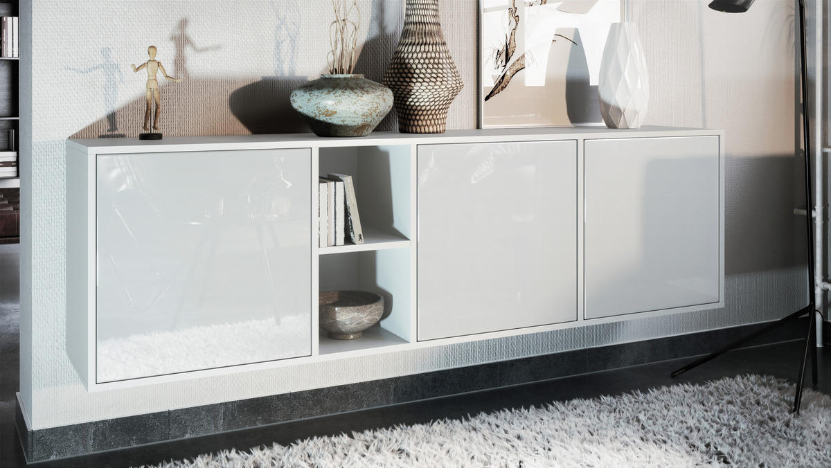 SIDEBOARD Cuba Türen in Weiß Hochglanz - Weiß Hochglanz, Holzwerkstoff (182/53/35cm) - Vladon