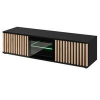 TV-LOWBOARD schwarz, Eiche Jackson 163 cm, TV Unterteil mit 3D-Lamellen inklusive Beleuchtung - Eichefarben/Schwarz, Glas/Holzwerkstoff (160/42/45cm) - Furn.Design
