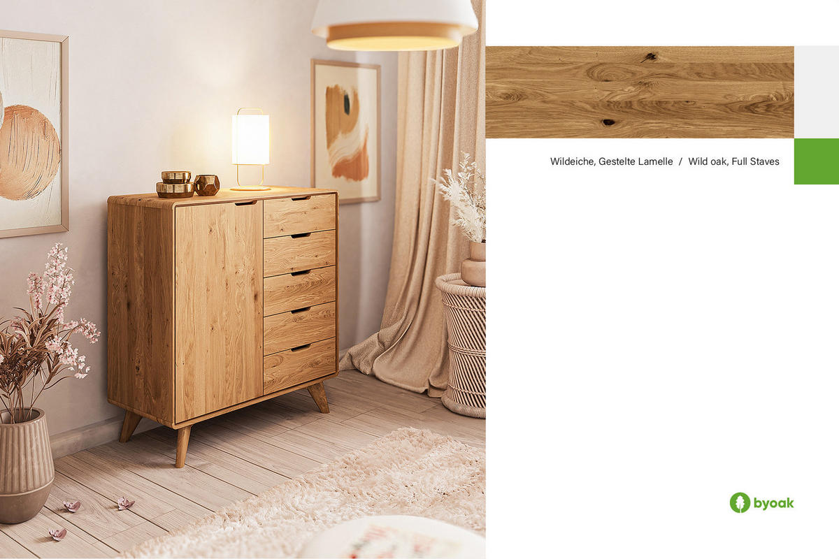 KOMMODE HOCH GREG Wildeiche - Wildeiche, Holz (90/92/40cm) - byoak