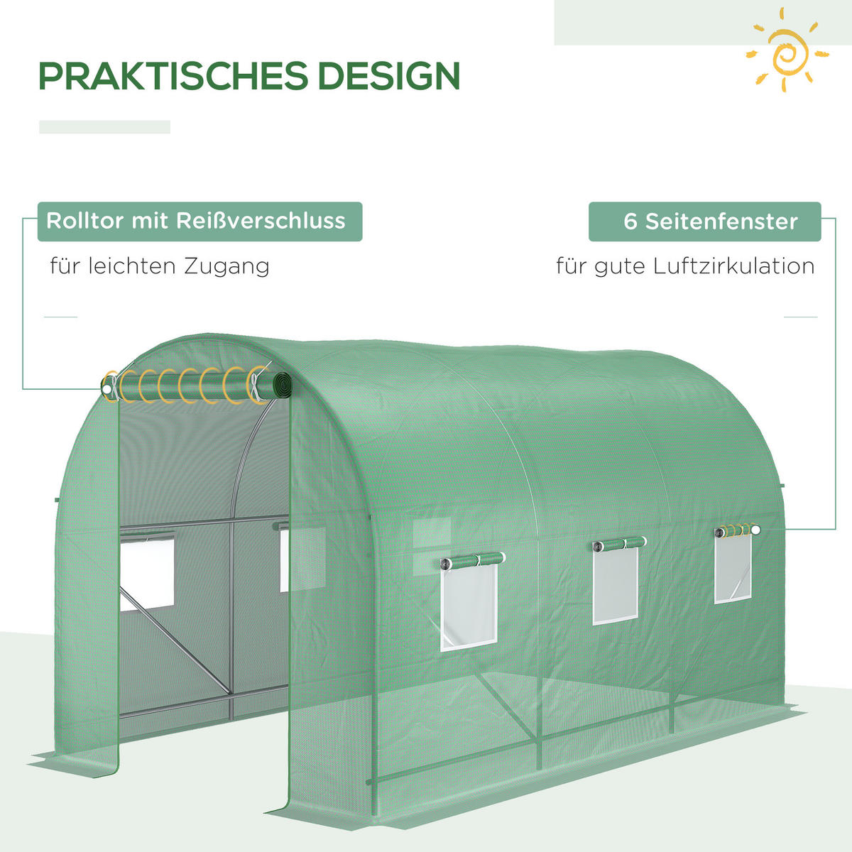 FOLIENGEWÄCHSHAUS, Grün, PE, Stahl - Grün, Kunststoff (200/200/350cm) - Outsunny