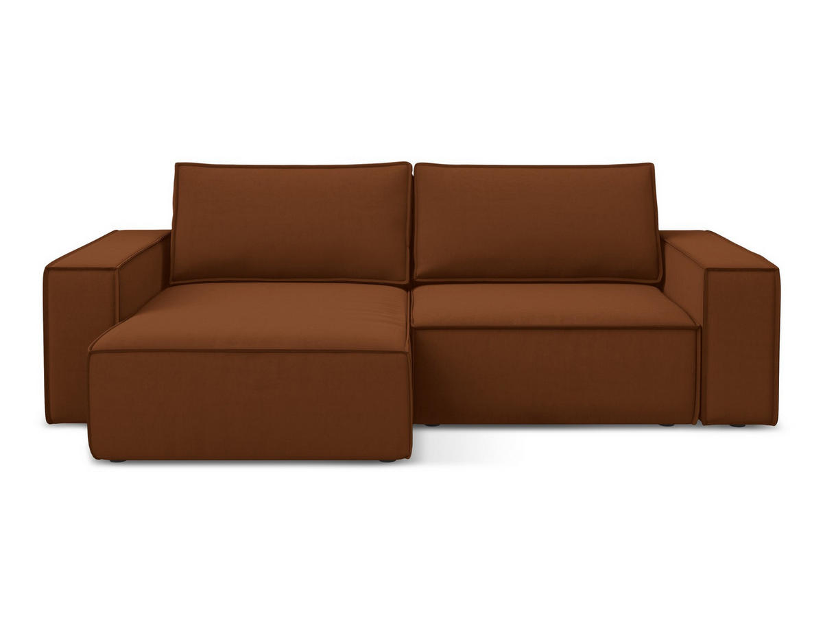 ECKSOFA mit Schlaffunktion Samt Stoff Orange - Terracotta/Schwarz, Kunststoff/Textil (148/257cm) - Makamii