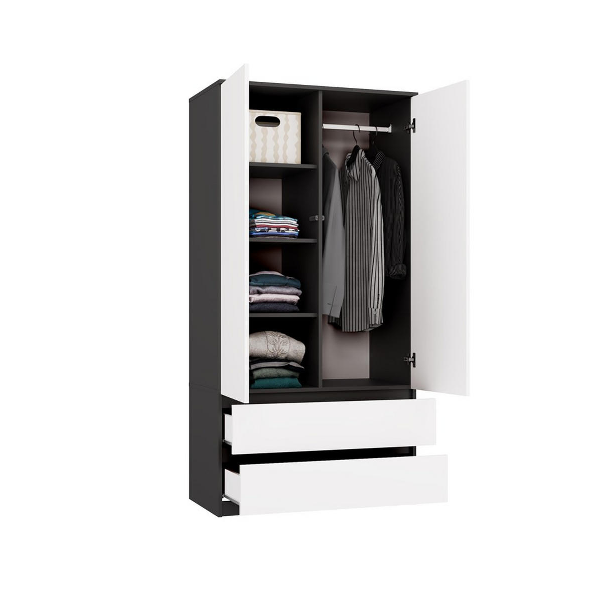 KLEIDERSCHRANK Anthrazit, Weiß 90/180/50 - Anthrazit/Weiß, Holzwerkstoff (90/180/50cm) - RAUMHIRSCH FURNITURE