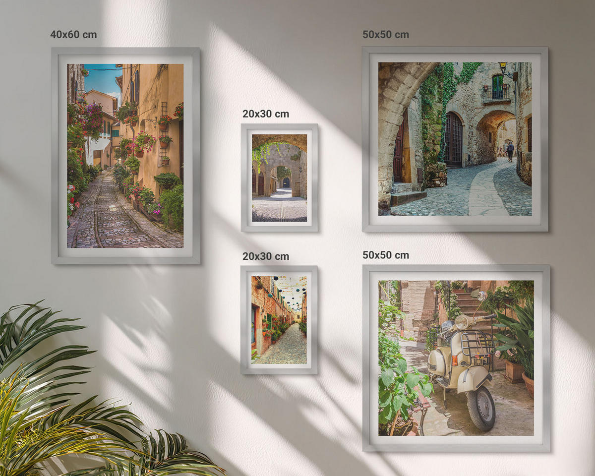 WANDBILDER 5er Set - 50x50 cm & 20x30 cm & 40x60 cm Silberner Rahmen - Porträts von Frauen mit Lippen - Silberfarben, Kunststoff (40/60cm) - ArtPrintCave