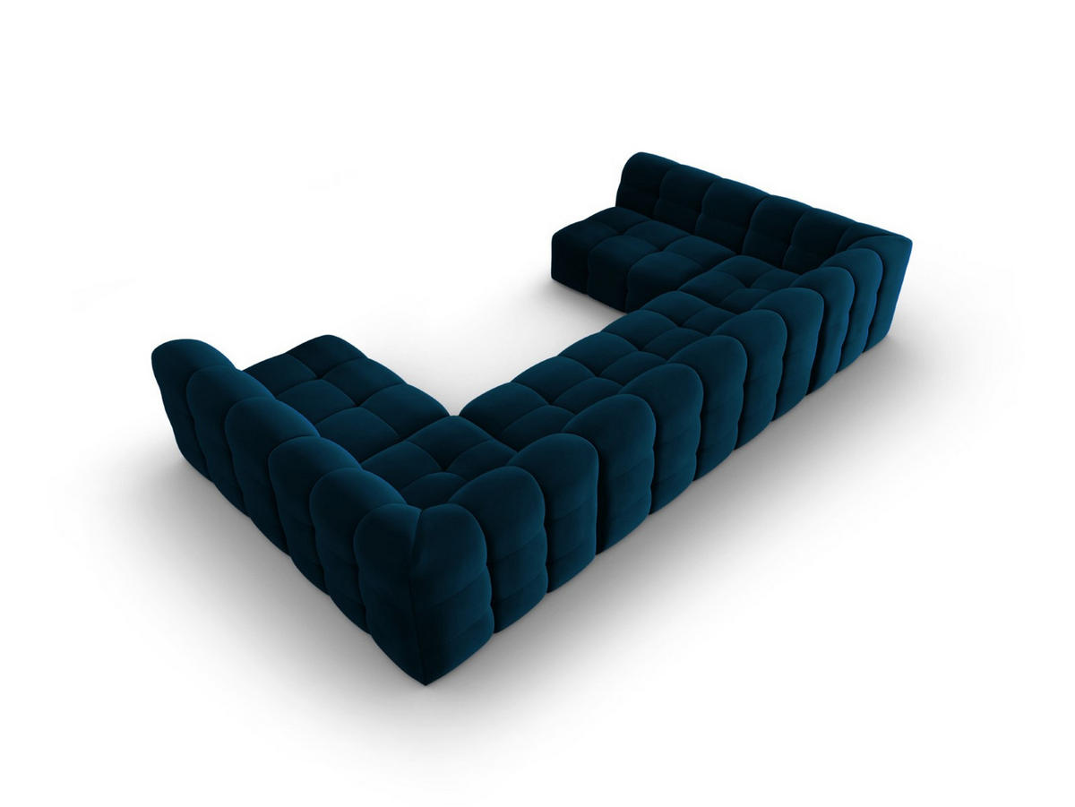 PANORAMASOFA Kendal aus Samt marineblau 7 Sitzplätze - Blau, Textil (203/79/372cm) - Micadoni