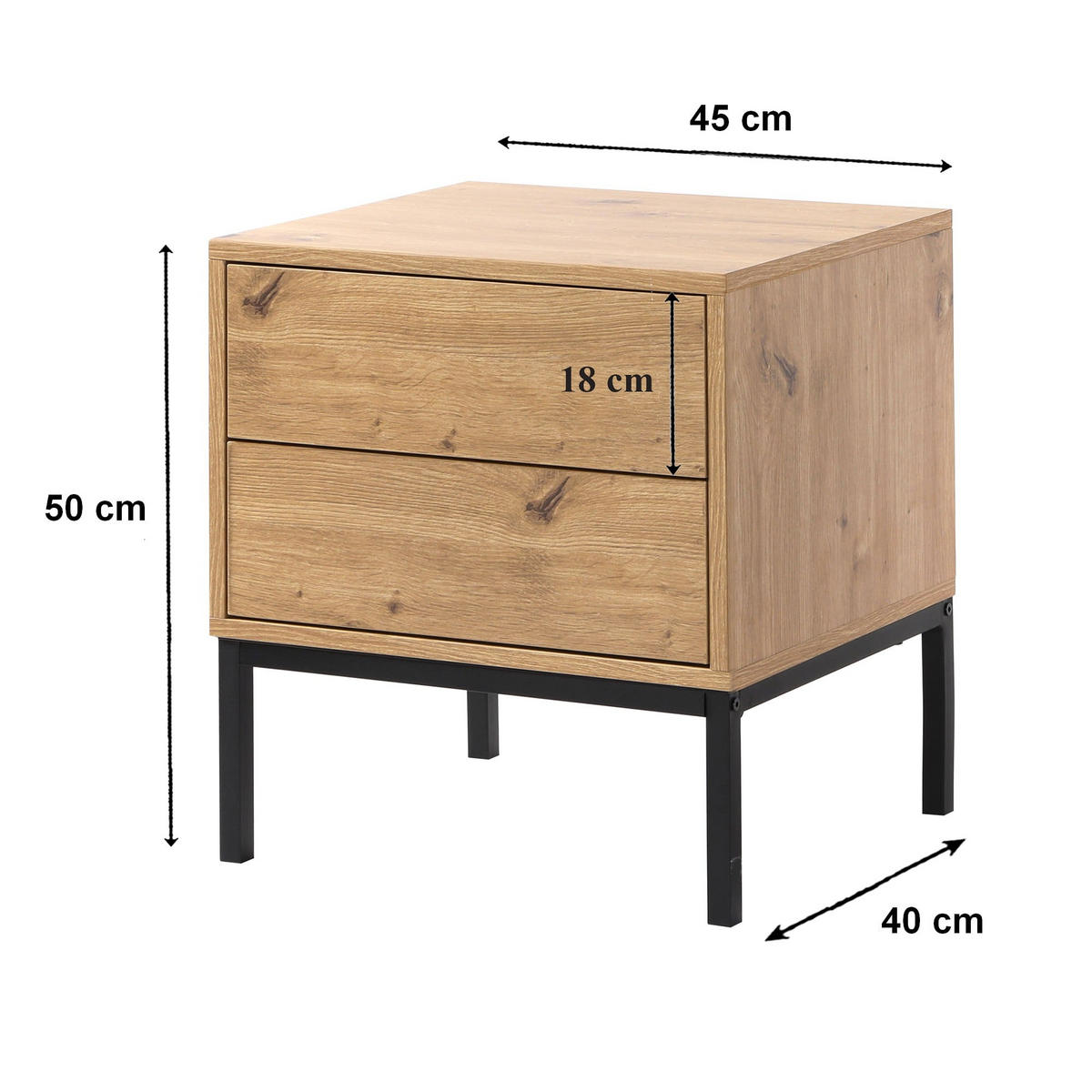 NACHTTISCH mit 2 Schubladen Holzdekor 45/40/50 cm - Eichefarben, Holzwerkstoff (40/50/47.5cm) - Calicosy