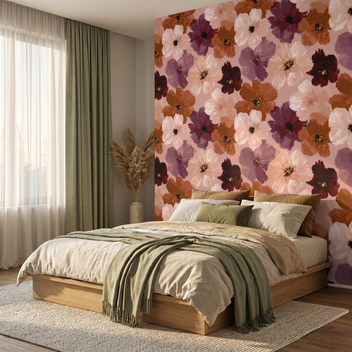 TAPETE - Blumen - Abstrakt - Erdtöne - 220x280 cm - Multicolor, Papier (220/280cm) - OnlyWow