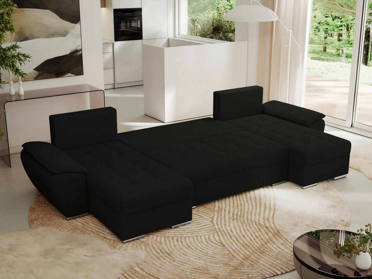 WOHNLANDSCHAFT UMBRIA U Schwarz Boucle - Schwarz/Grau, Textil/Metall (336/85/157cm) - MKS