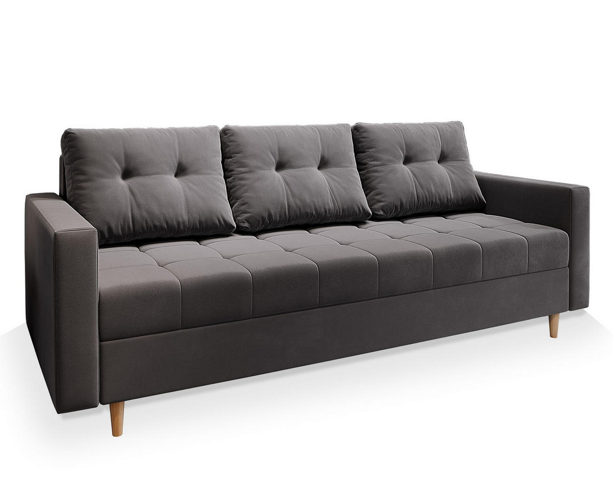BETTSOFA MILO Grau Plüsch-Stoff mit Schlaffunktion - Grau, Textil (220/93/87cm) - MASSENO