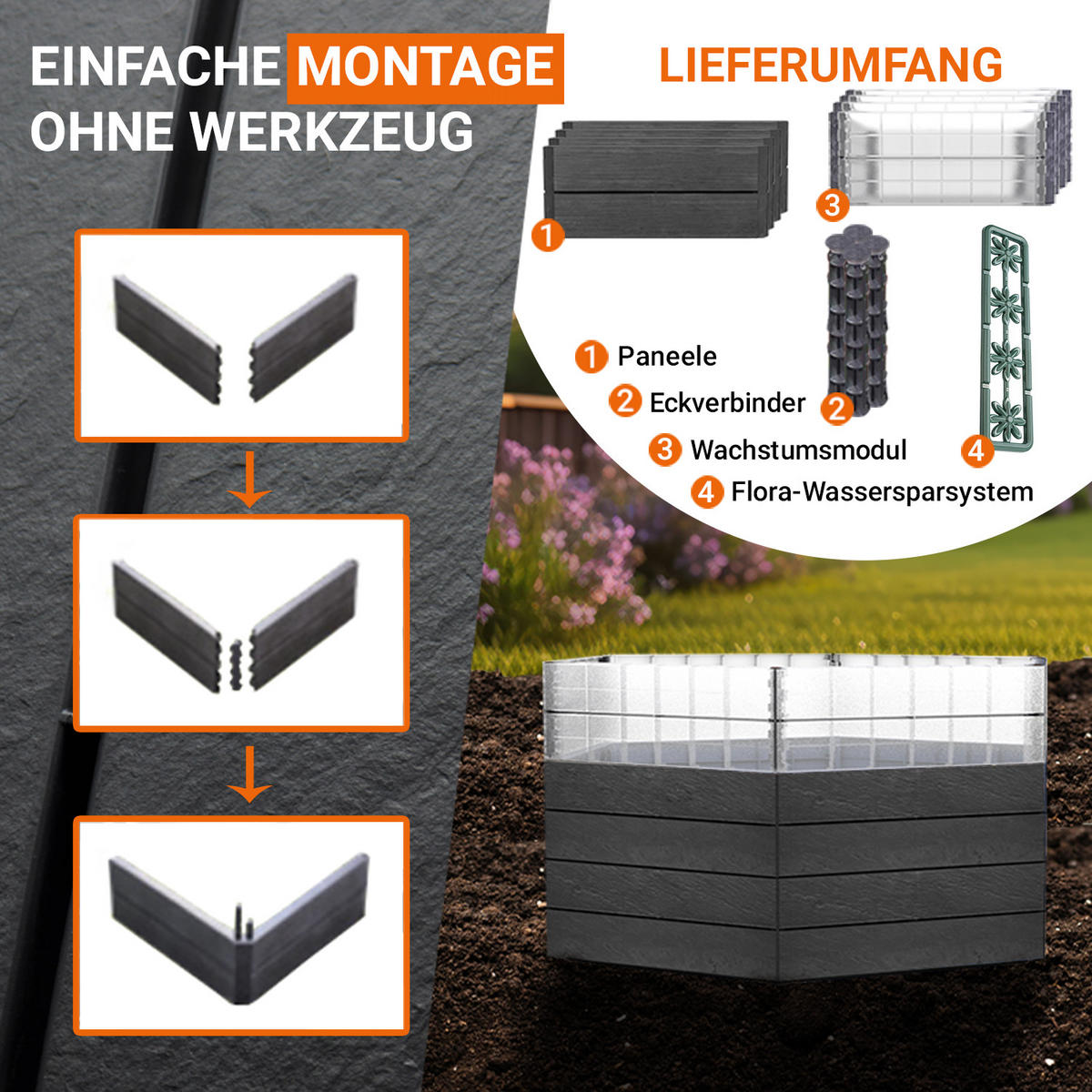 HOCHBEET Turbo XL 75, , inkl. Wassersparsystem - Anthrazit, Kunststoff (145/75/145cm) - GARANTIA