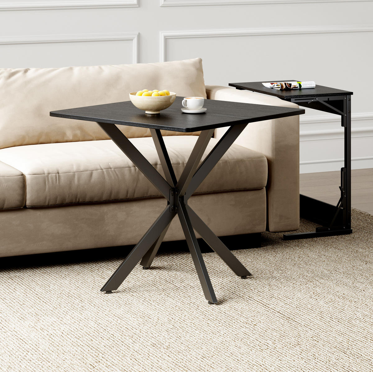 BEISTELLTISCH 80/80/75 cm in Schwarz & Vintagebraun mit X-Gestell - Schwarz, Holzwerkstoff (80/80/75cm) - BEAOK