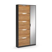SCHUHKIPPER Luca, Anthrazit/Goldkraft Eiche, 90 x 180.5 cm mit 5 Kippfächern & Spiegel - Honigeiche/Anthrazit, Holzwerkstoff (90/180.5/22cm) - Vicco