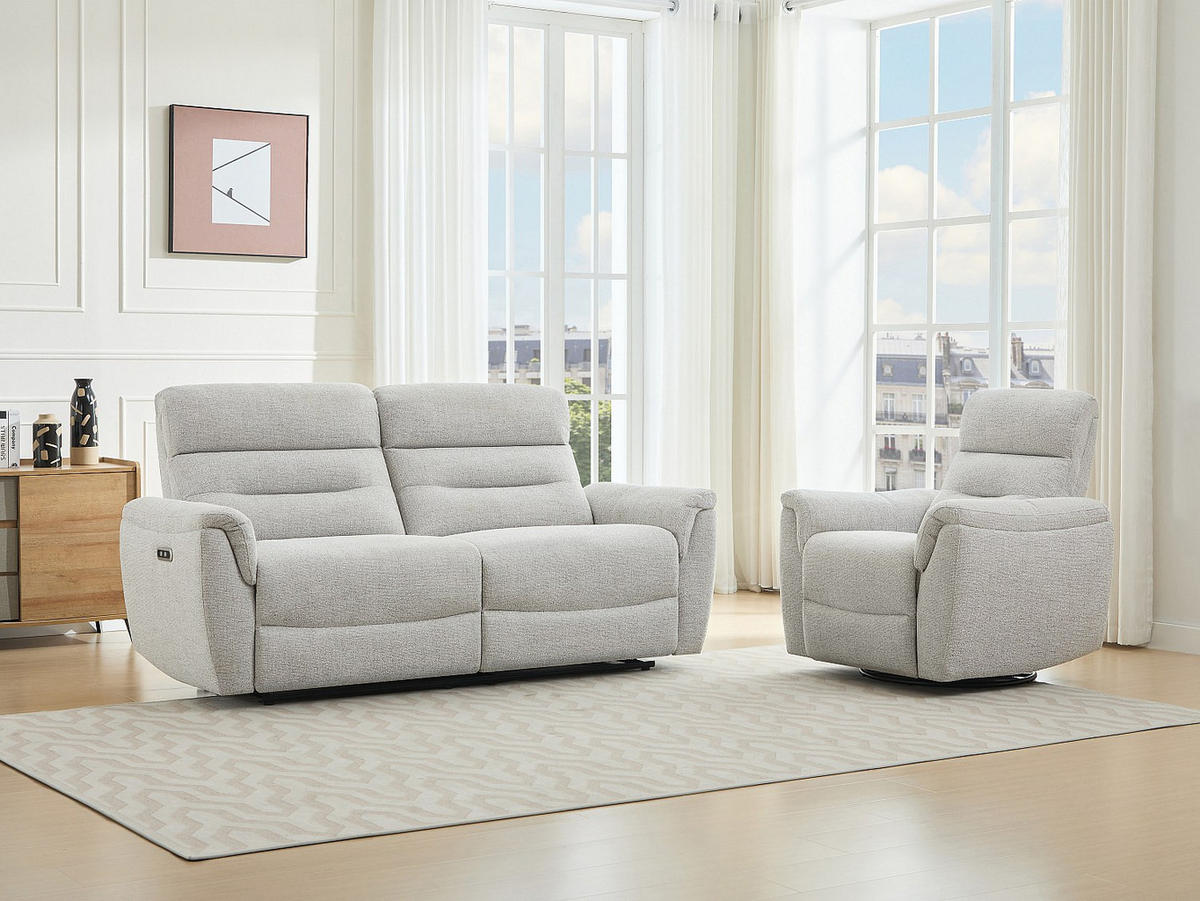 COUCHGARNITUR mit Sessel - 4 Personen - Stoff - Hellgrau - BREVIO - Hellgrau, Textil (90/101/91cm) - Vente-Unique