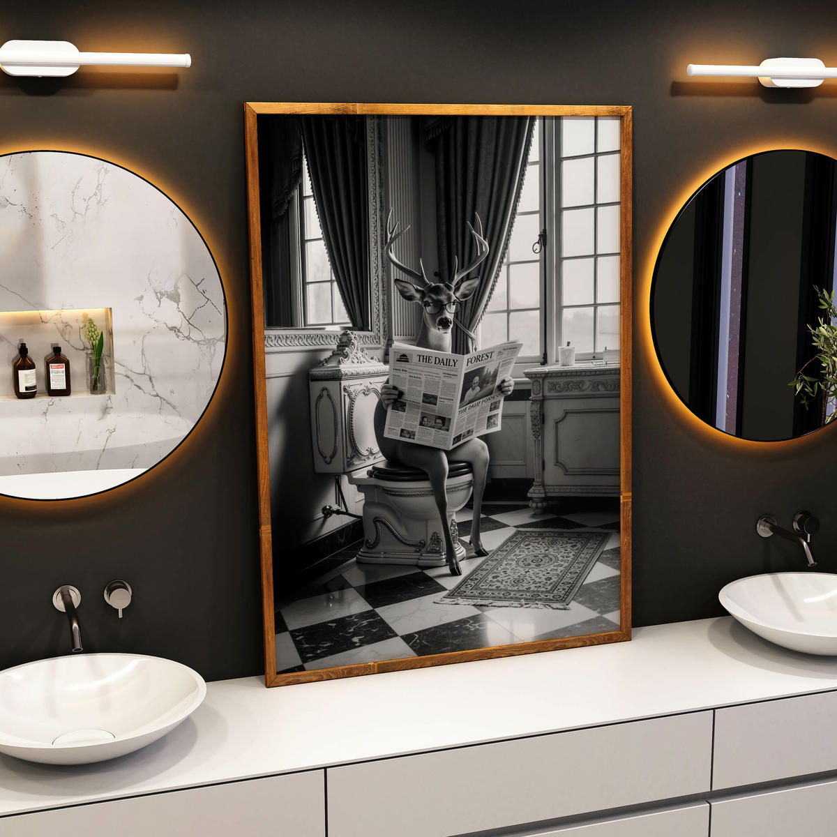 POSTER für Badezimmer WC HIRSCH in der Toilette Schwarz-Weiß Abstraktion 30x40cm - Schwarz/Weiß, Papier (30/40/1cm) - Muralo